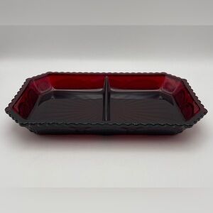 Vintage Avon 1876 “Cape Cod” Collection, Red Ruby Divided Glass Tray. Many uses!